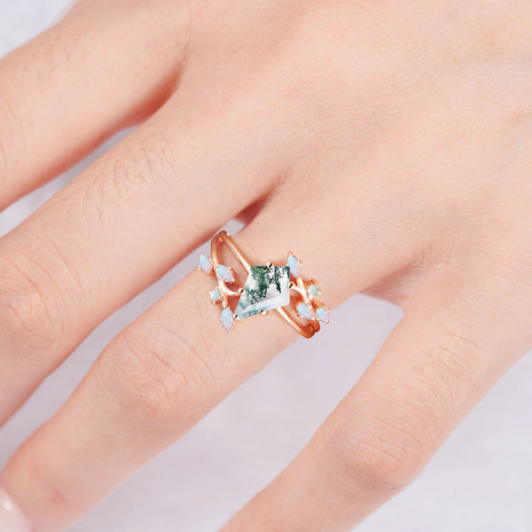 Jeni Moss Agate and Opal Ring