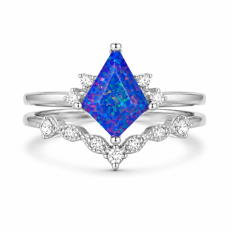 Qai Royal Blue Fire Opal Ring Set