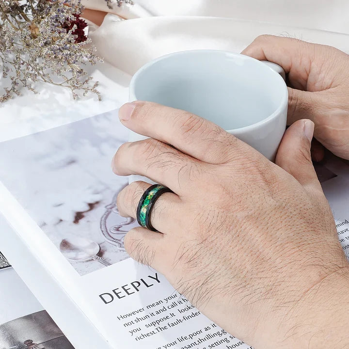 Men's Nature-Inspired Wedding Bands: Moss Agate, Wood, and Organic Beauty