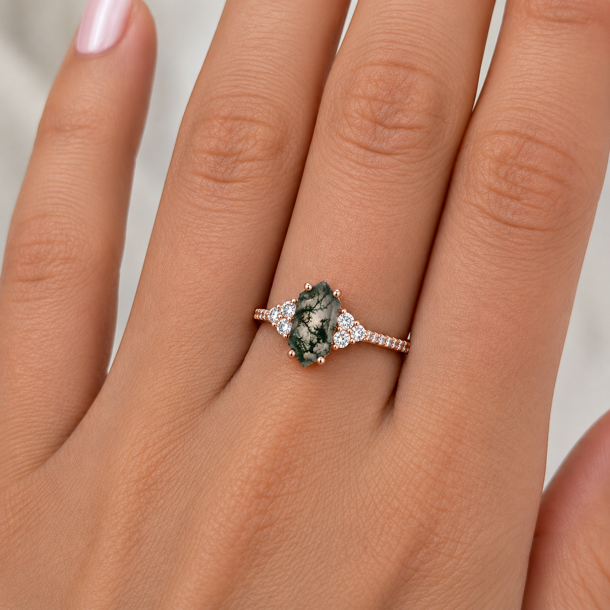 Maui Moss Agate Quartz Ring Rose Gold