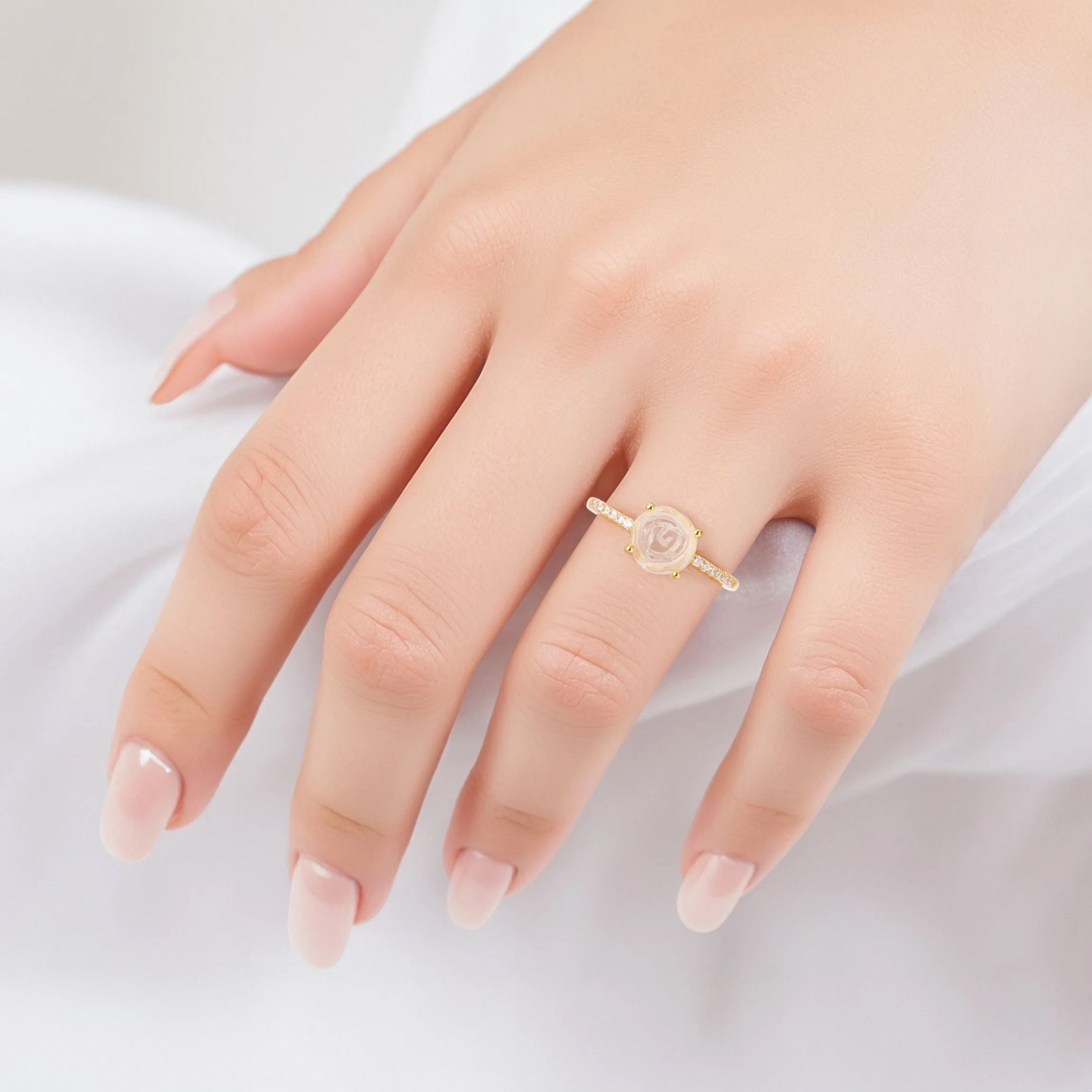 Rebecca Rose Quartz Ring with gold vermeil and crystals