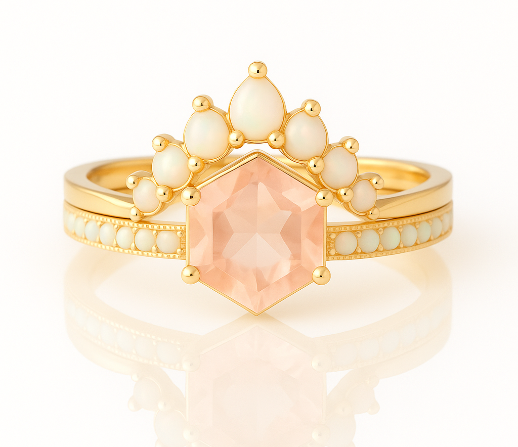 Emma Morganite & Opal Ring Set
