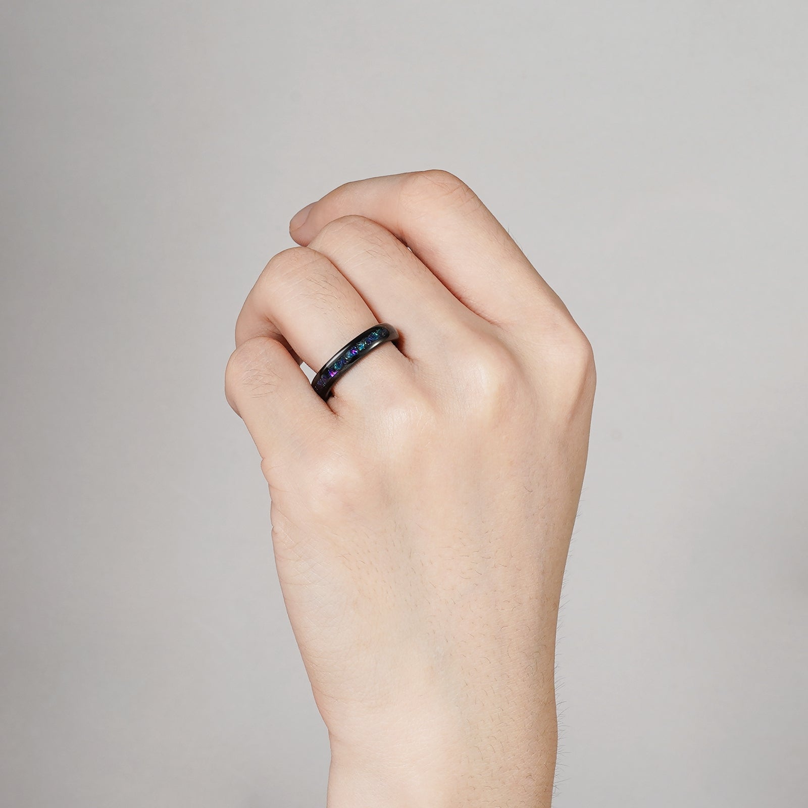 Starry Night tungsten ring with black opal inlay