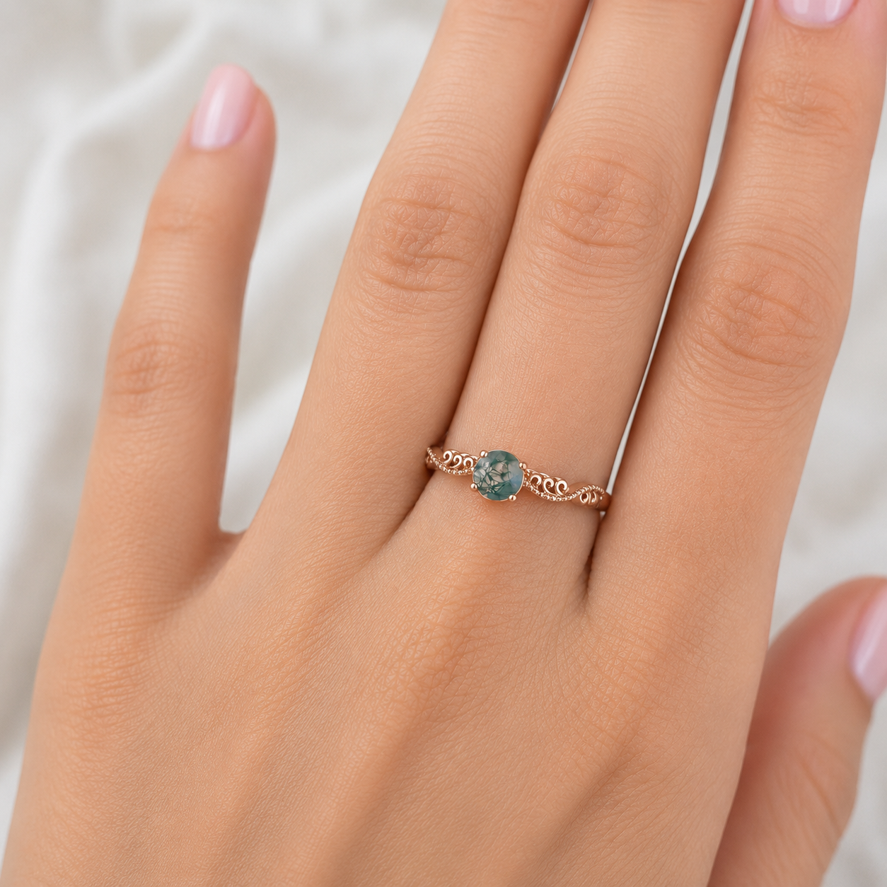 Izzy Moss Agate Quartz Ring Rose Gold