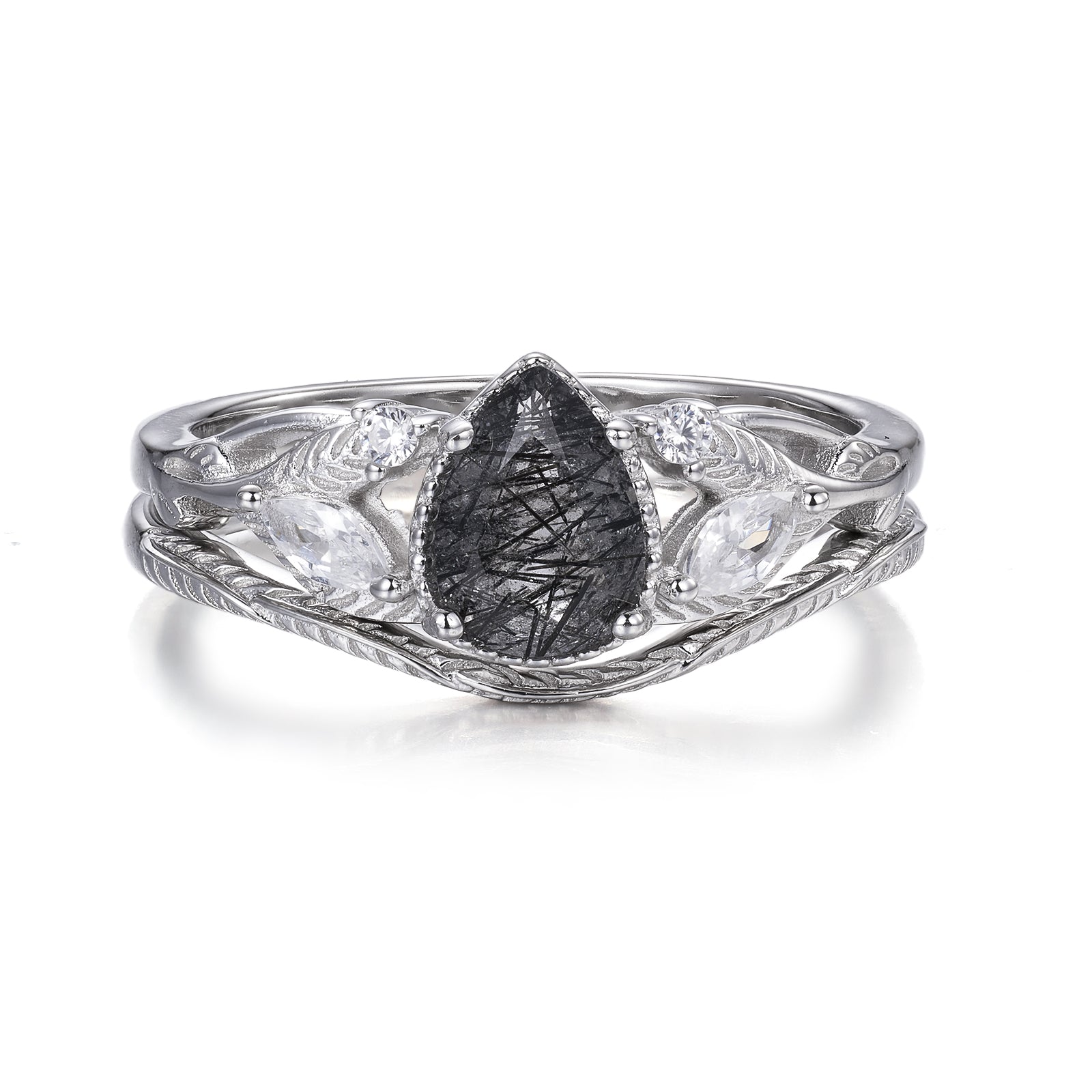 Karya Black Rutilated Quartz Ring Set