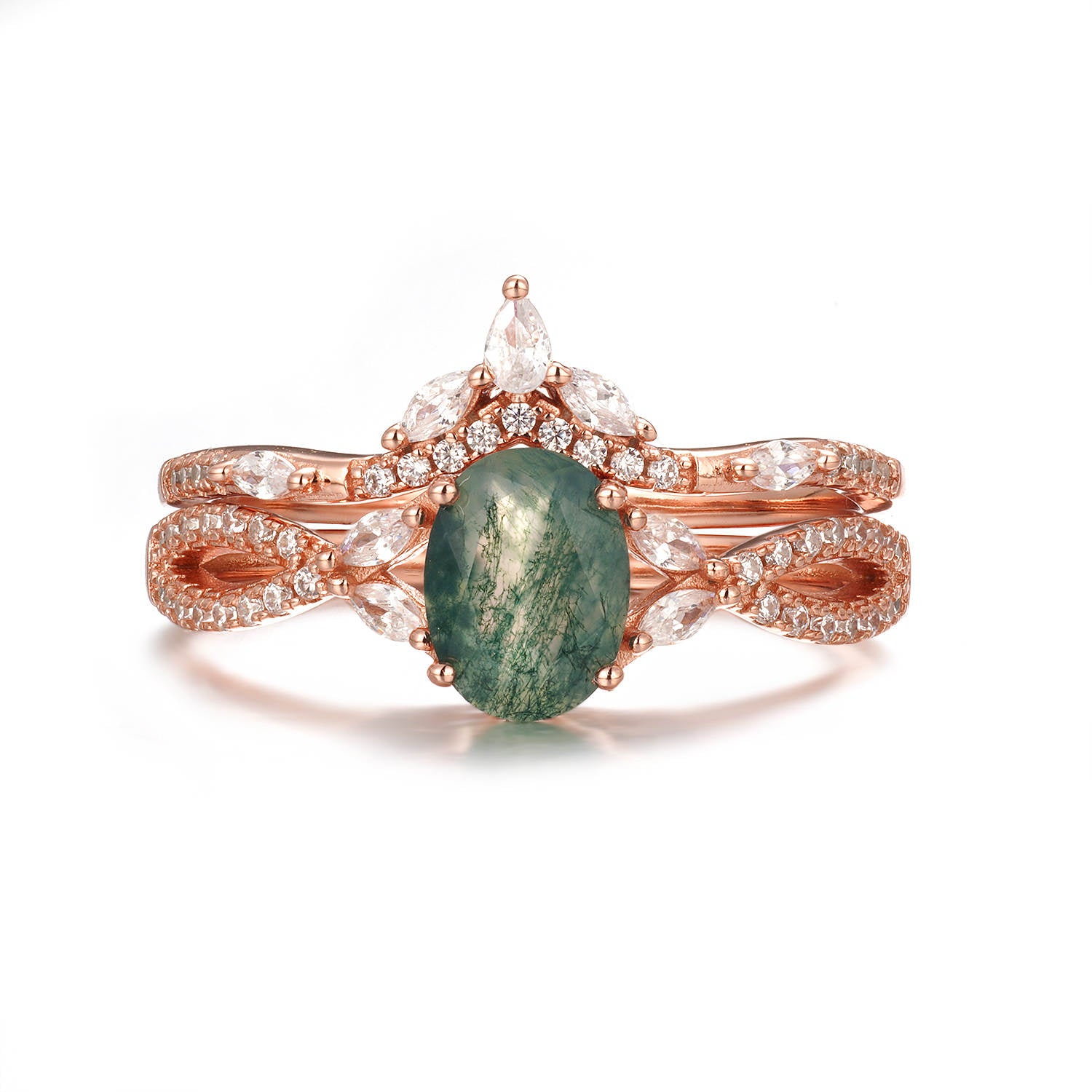 Kai Moss Agate Quartz Ring Set