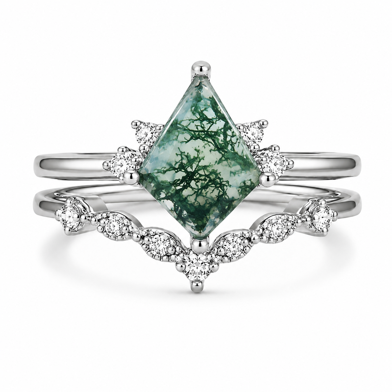 Qai Moss Agate Quartz Ring Set Sterling Silver