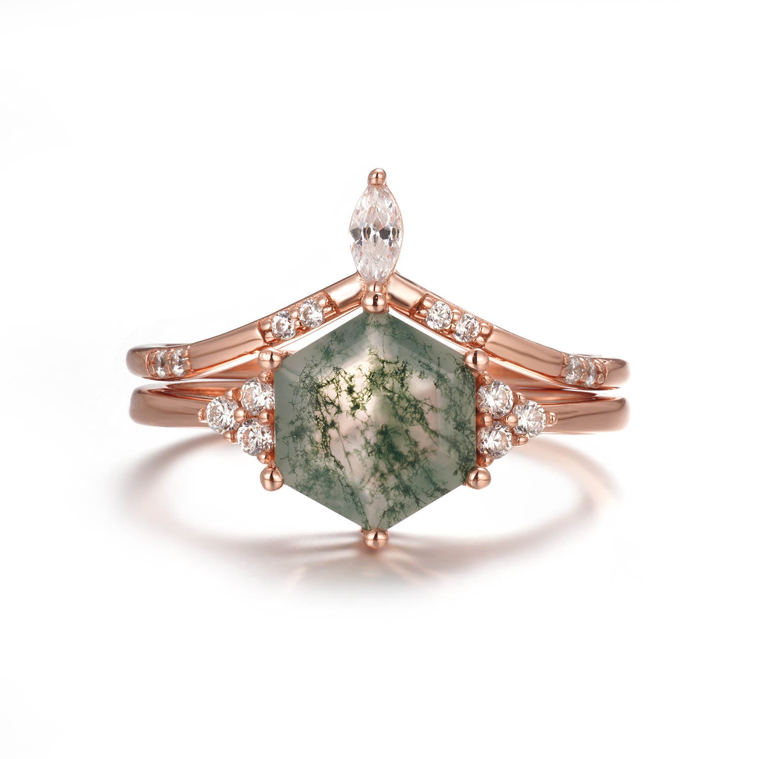 Belinda Moss Agate Quartz Ring Set Rose Gold