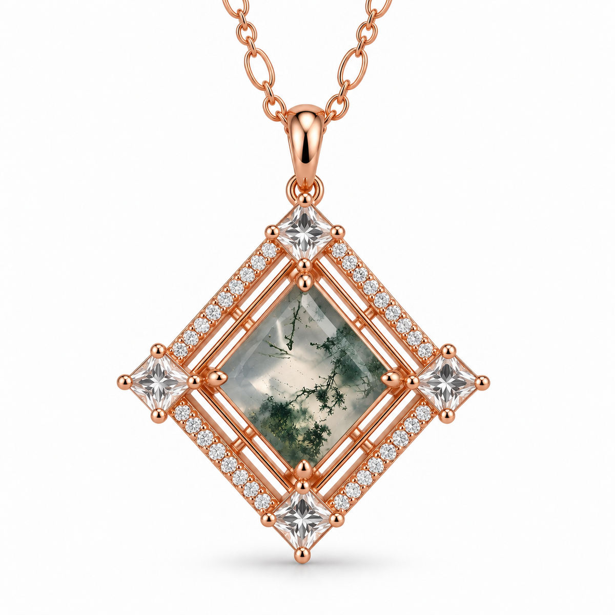 Fria Moss Agate Necklace Rose Gold