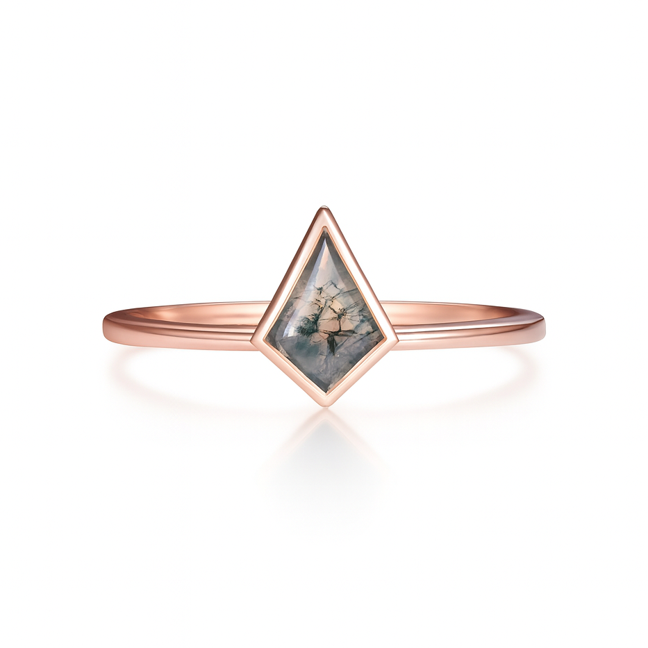 Devon Moss Agate Quartz Ring Rose Gold