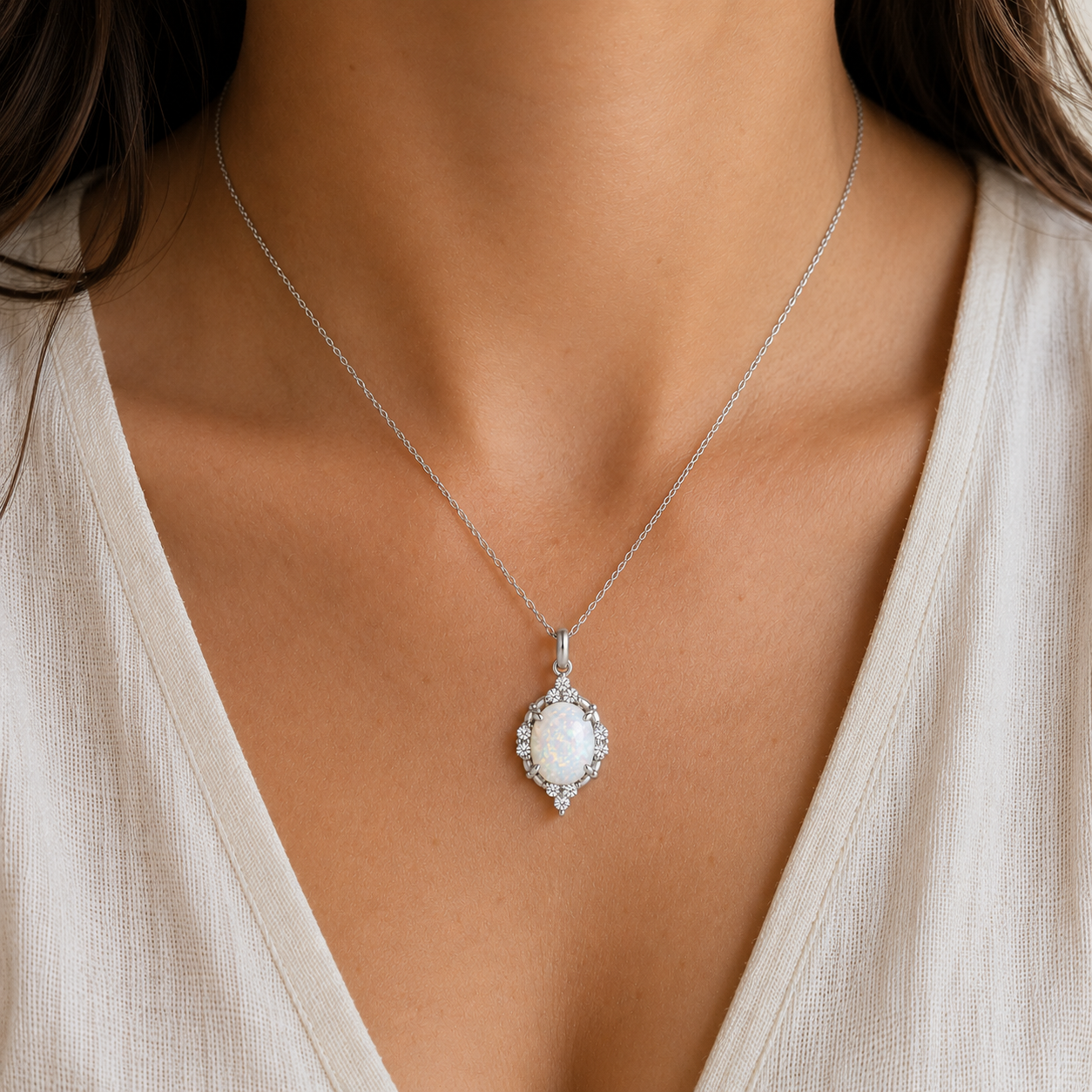 Brya Fire Opal Necklace Sterling Silver