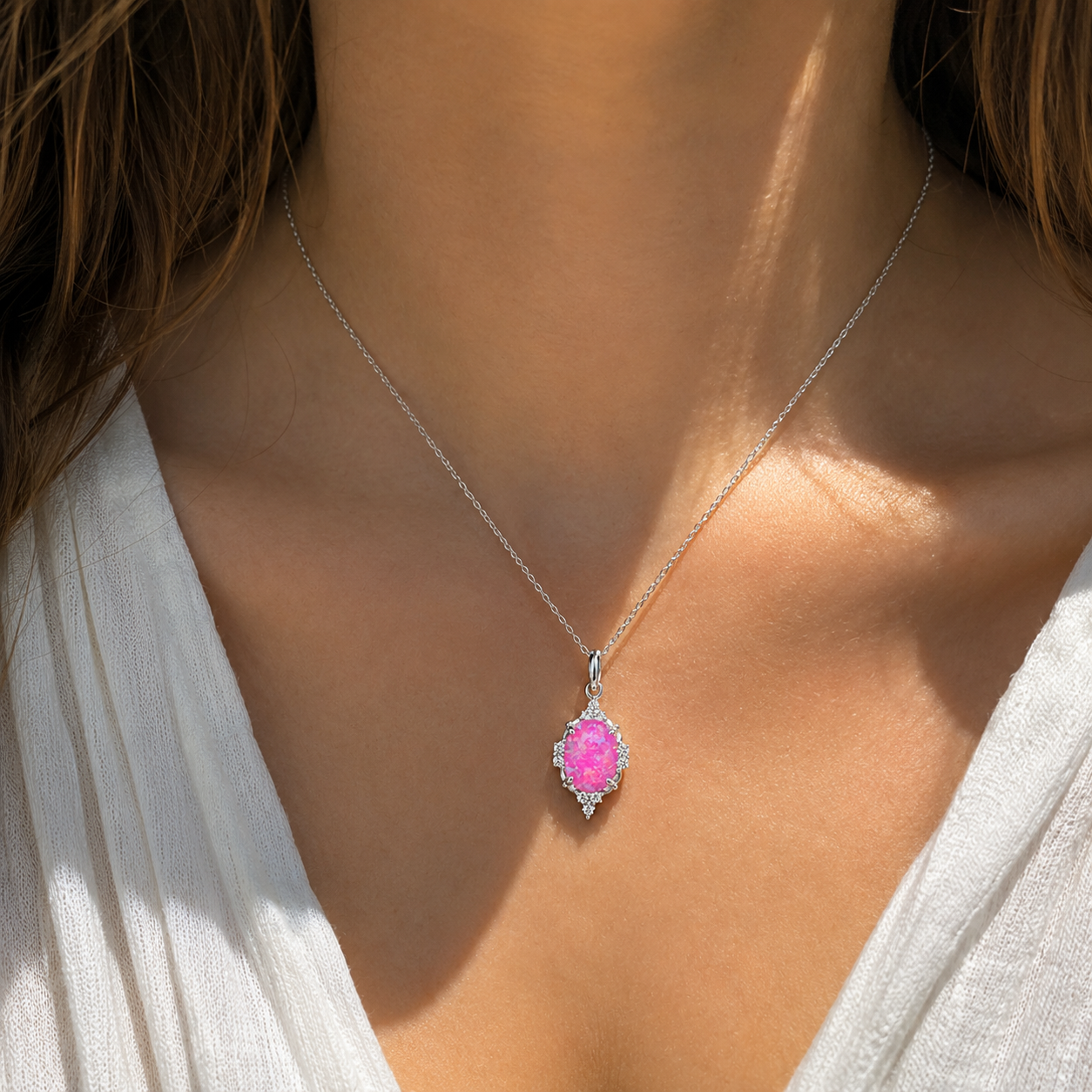 Brya Fire Opal Necklace Sterling Silver