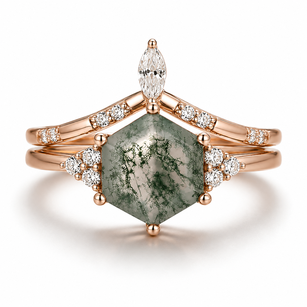 Belinda Moss Agate Quartz Ring Set Rose Gold