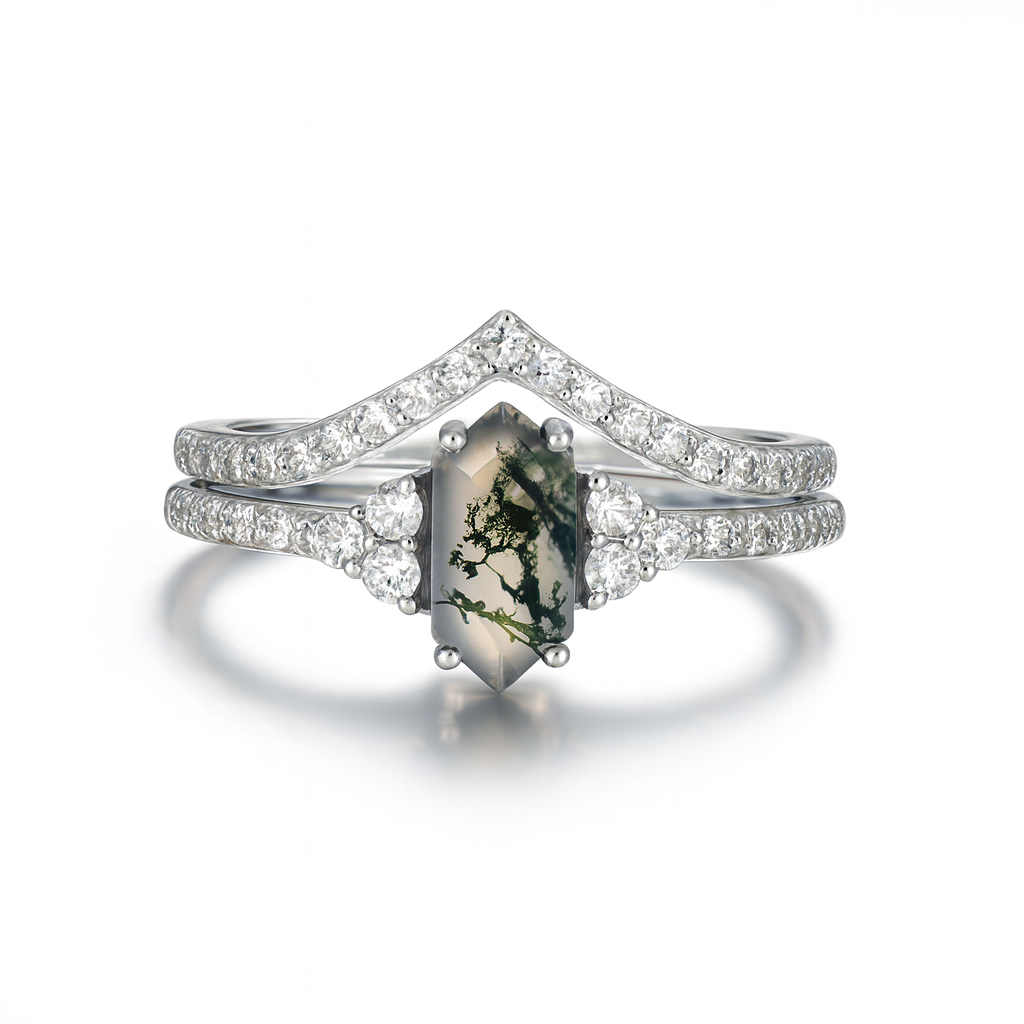 Katharina Moss Agate Quartz Ring Set Sterling Silver