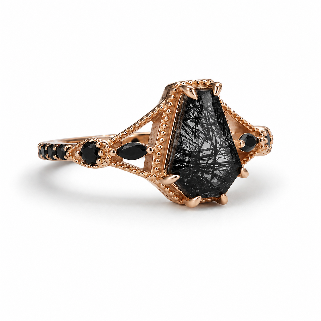 Carmen Coffin Cut Black Rutilated Quartz Ring