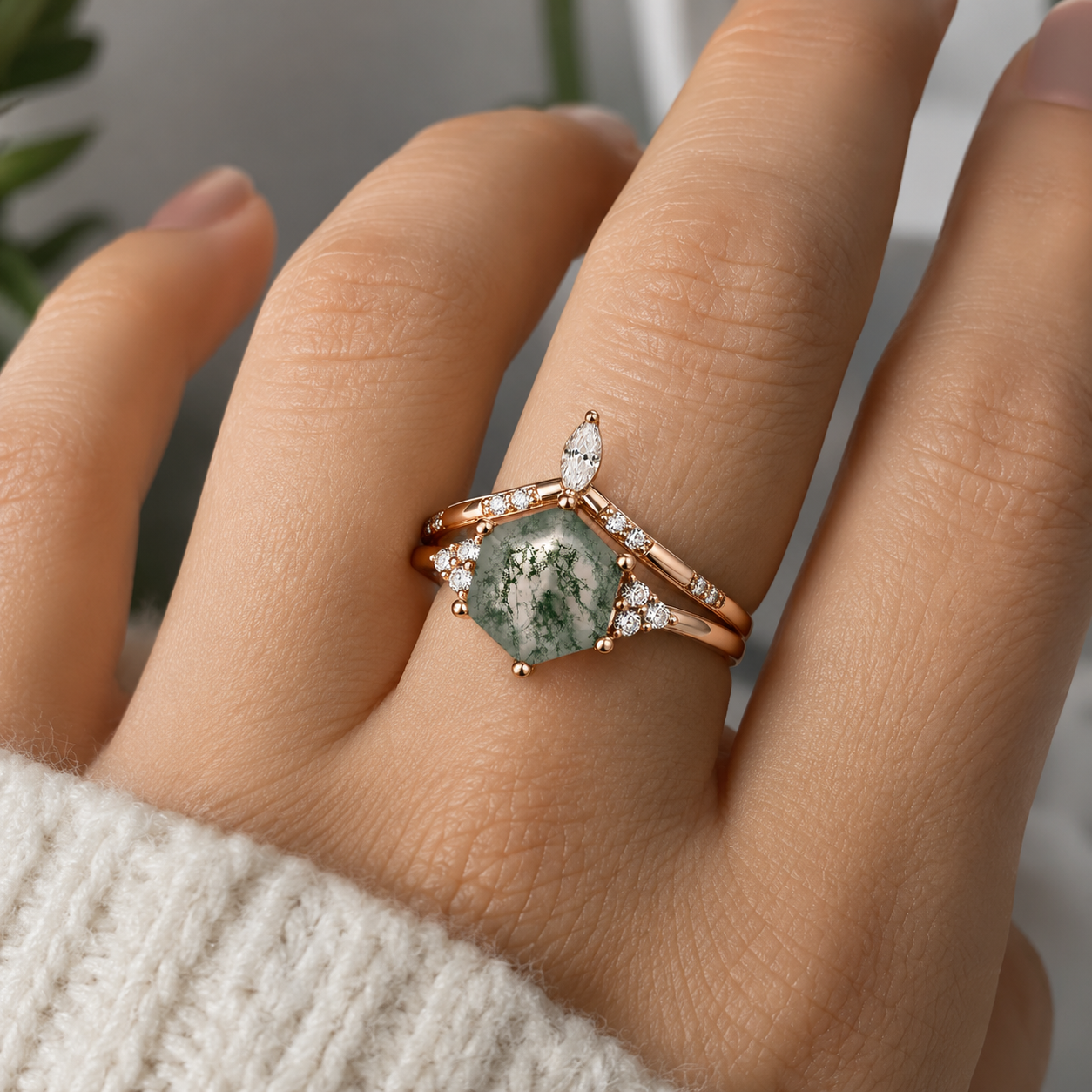 Belinda Moss Agate Quartz Ring Set Rose Gold
