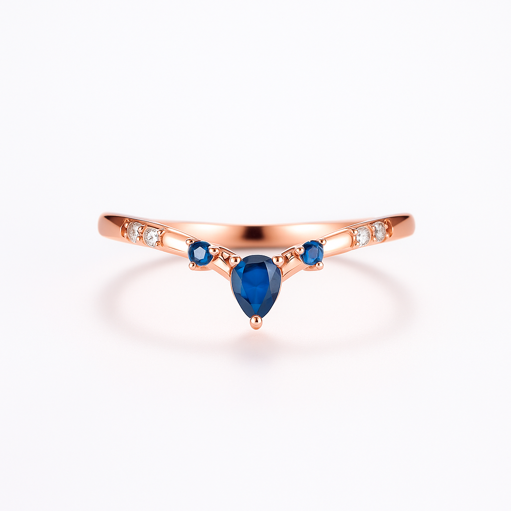 Mesa Curved Wedding Band Sapphire Ring