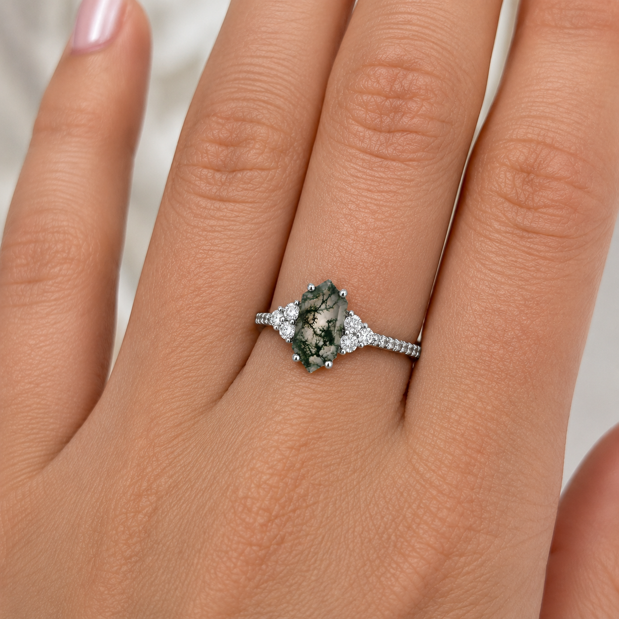 Maui Moss Agate Quartz Ring Rose Gold