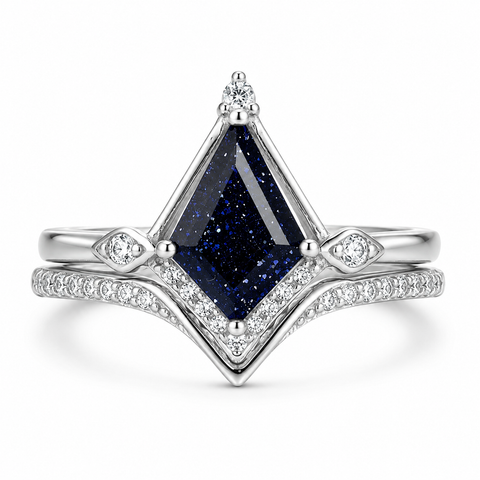 Dania Kite Blue Sandstone Ring Set Sterling Silver