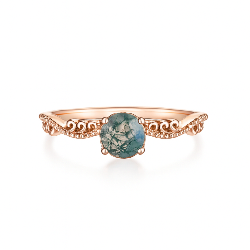 Izzy Moss Agate Quartz Ring Rose Gold