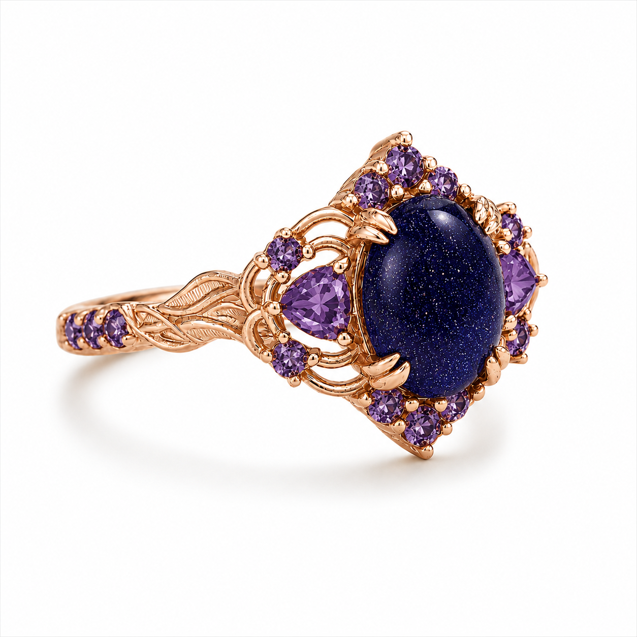 Lilly Blue Sandstone and Amethyst Ring
