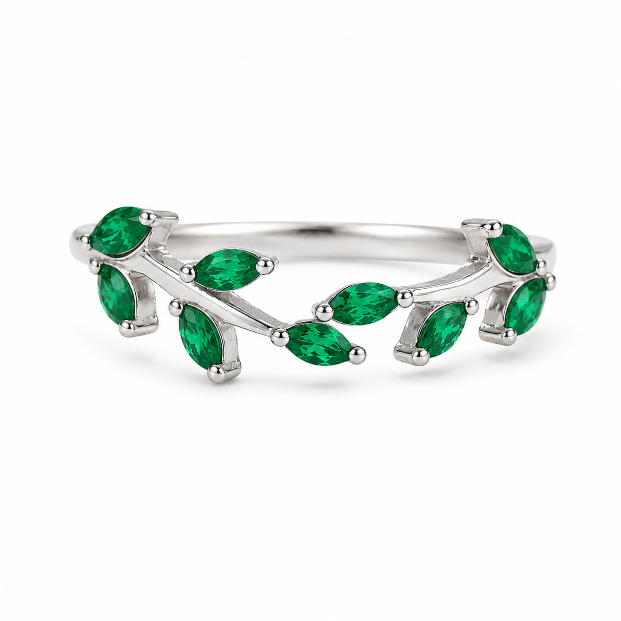 Sammi Curved Emerald Leaf Band Rose Gold