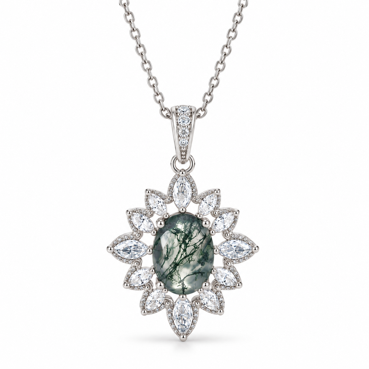 Lai Moss Agate Necklace Rose Gold