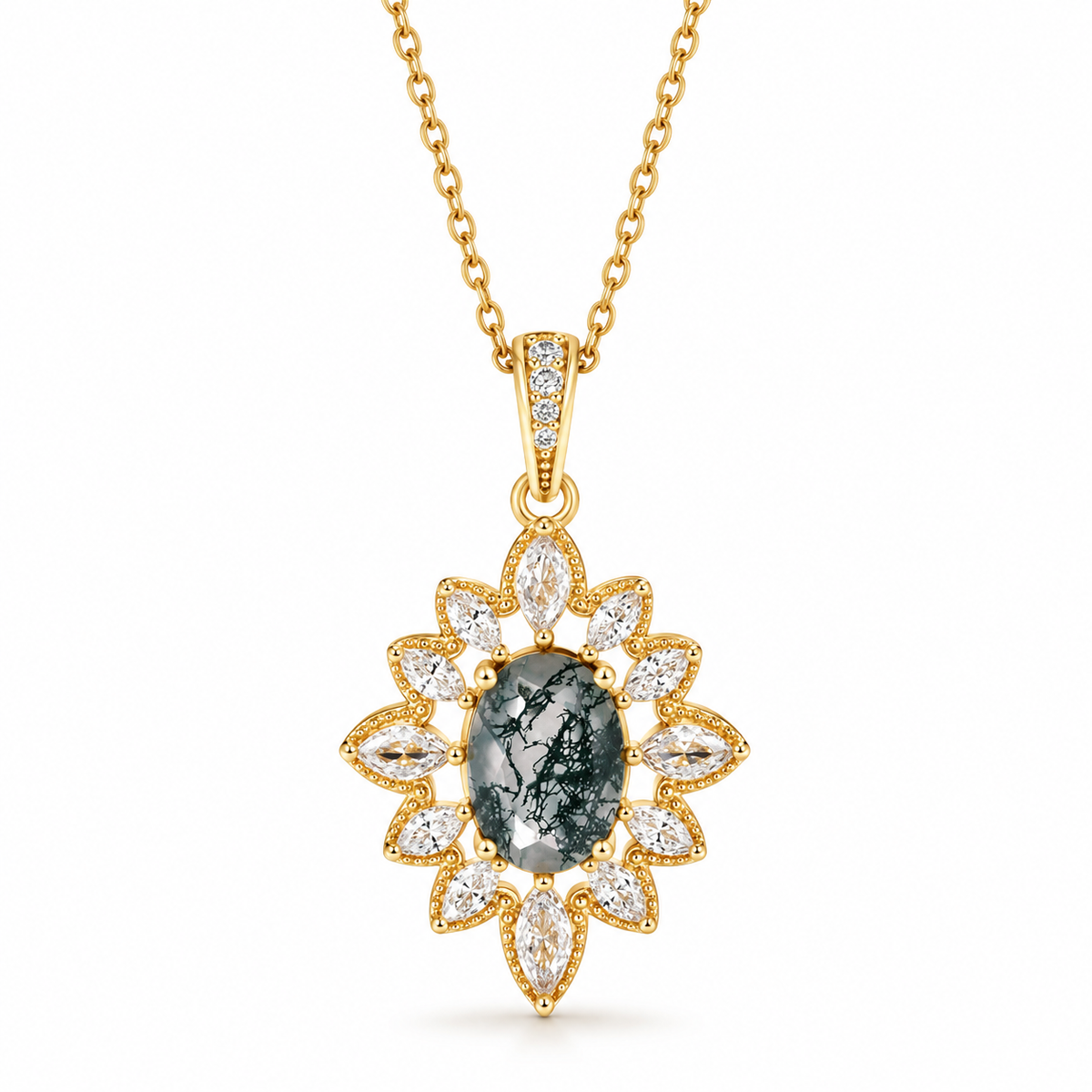 Lai Moss Agate Necklace Rose Gold