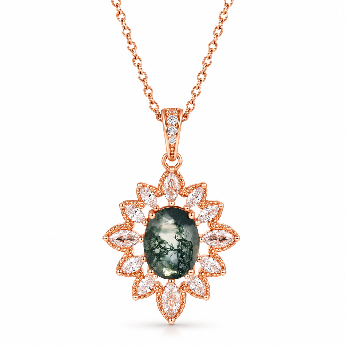 Lai Moss Agate Necklace Rose Gold