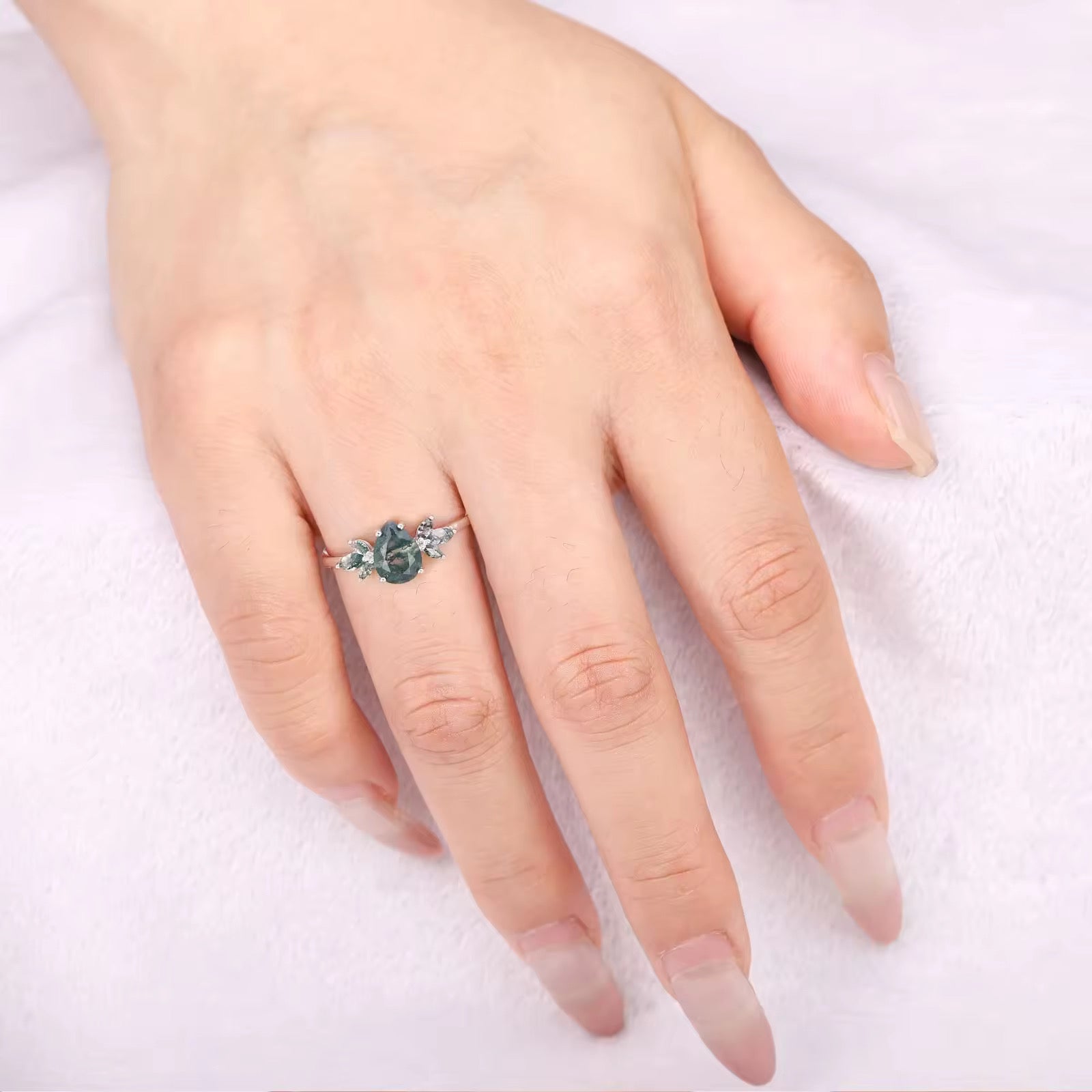 Ivy Moss Agate Quartz Ring Gold