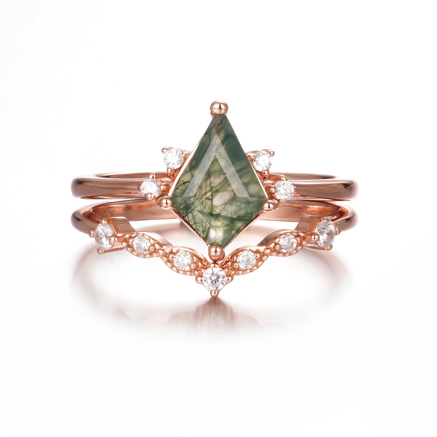 Qai Moss Agate Quartz Ring Set Sterling Silver
