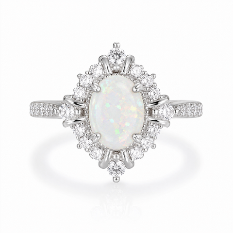Mei Opal Ring with oval white fire opal