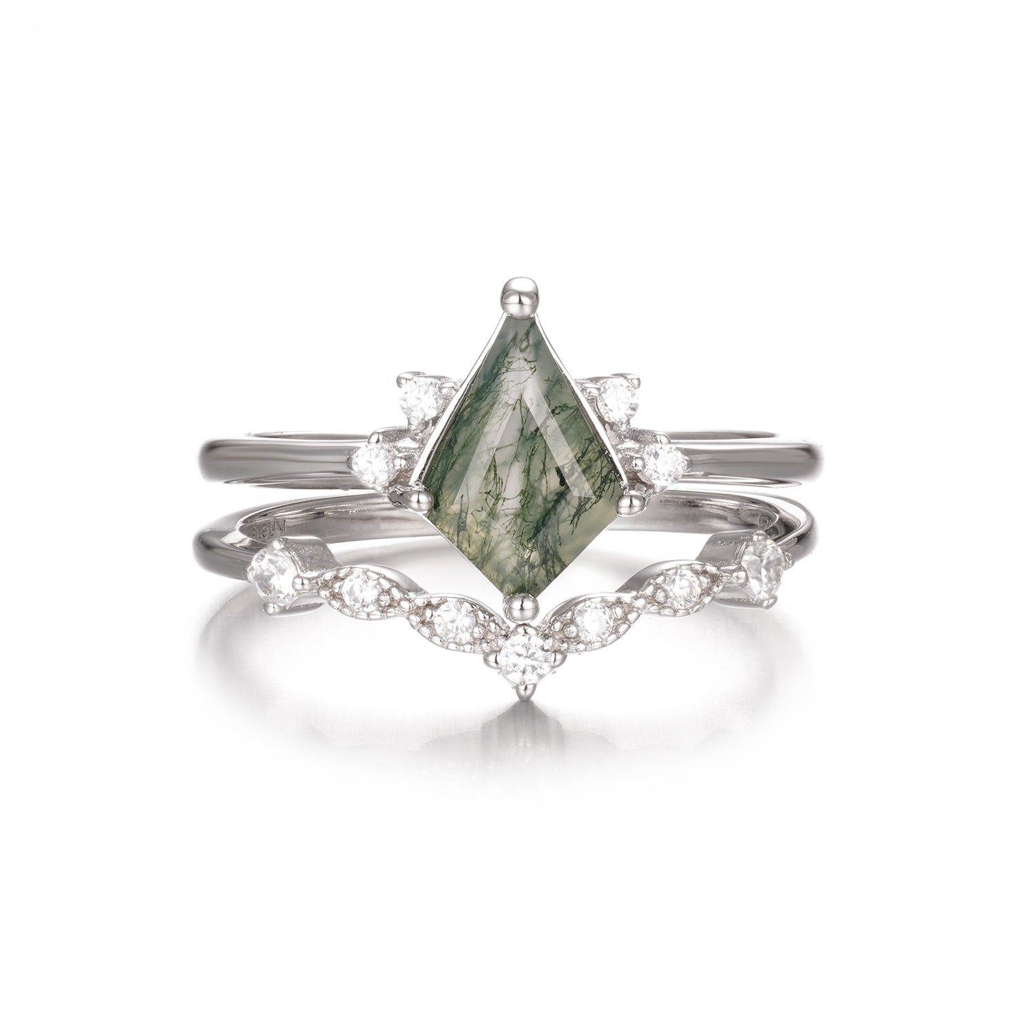 Qai Moss Agate Quartz Ring Set Sterling Silver