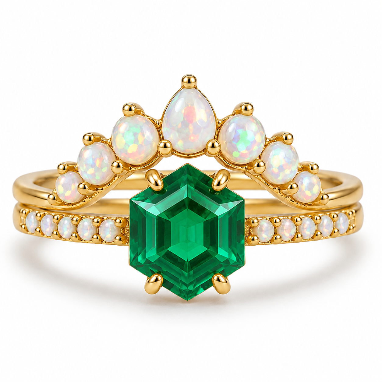 Emma Emerald & Opal Ring Set