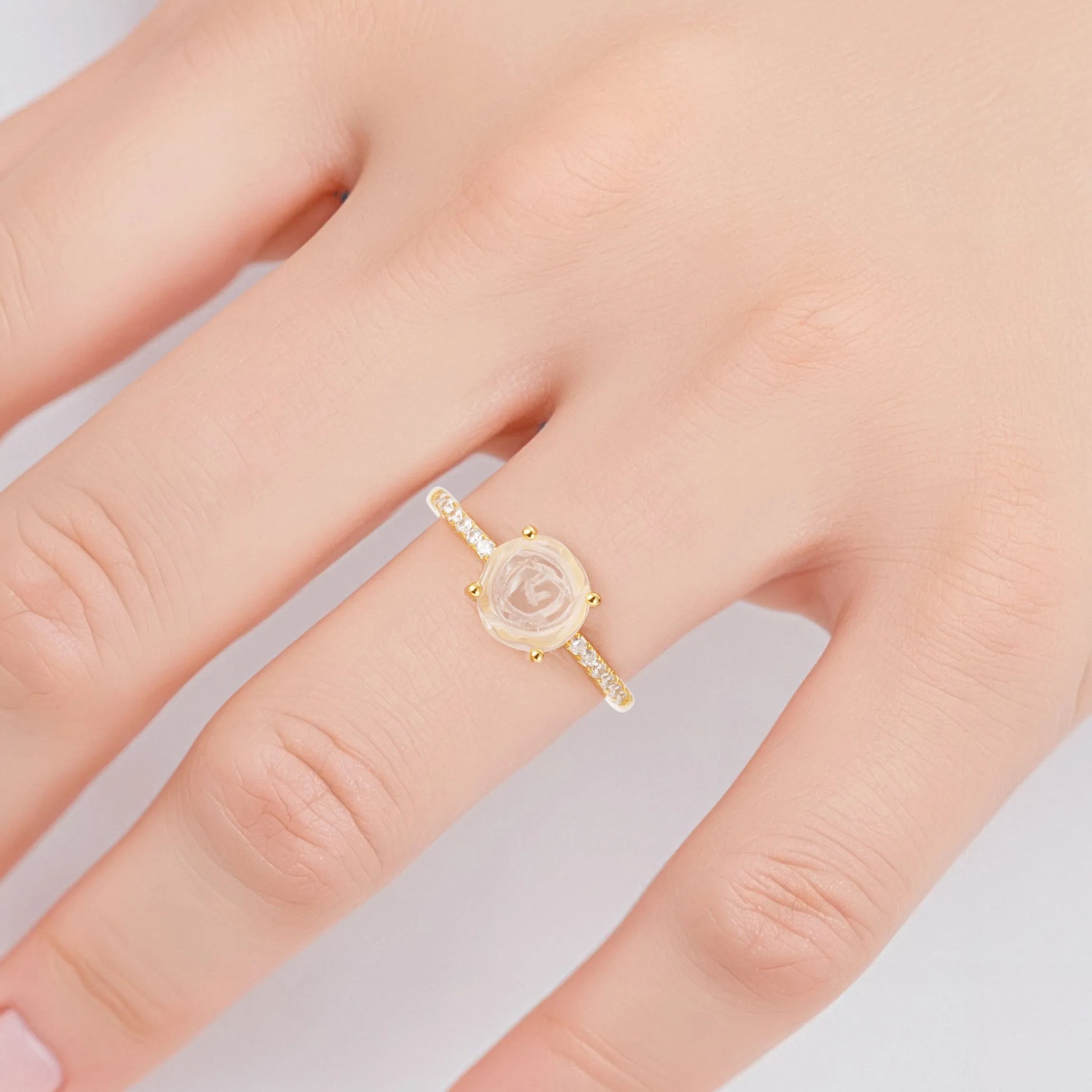 Rebecca Rose Quartz Ring with gold vermeil and crystals