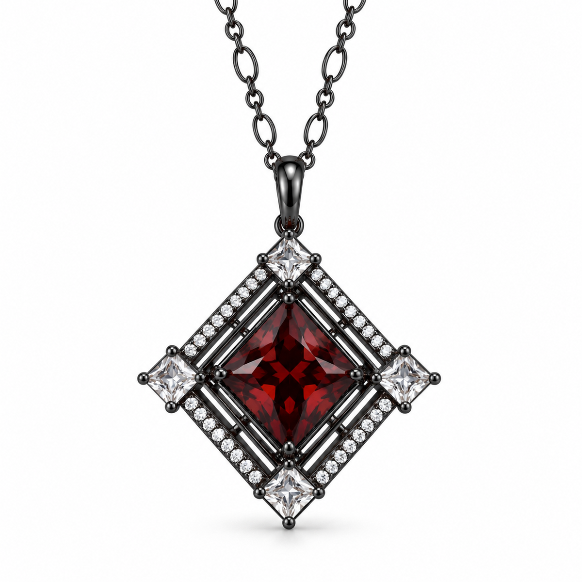 Fria Garnet and Black Gold Necklace