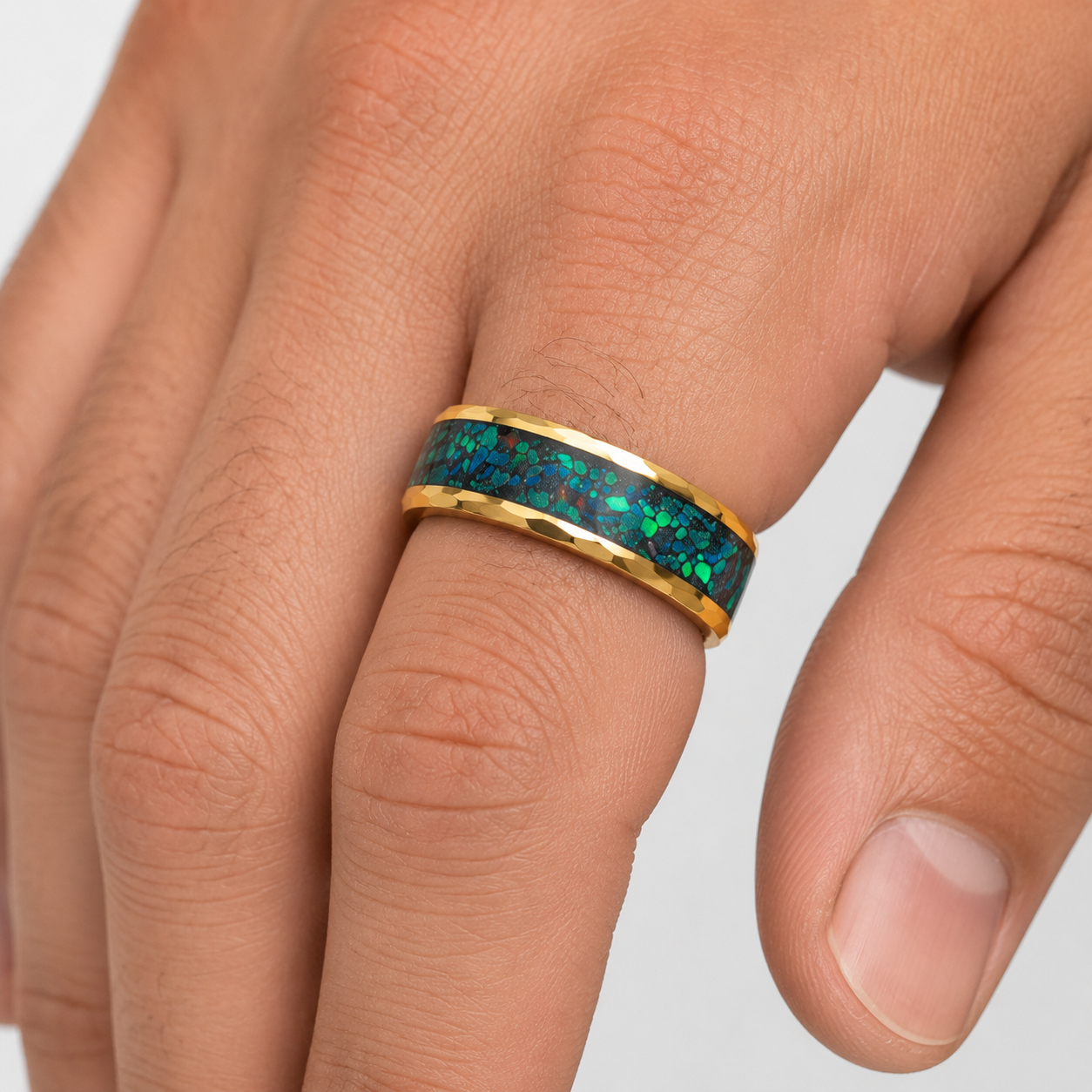 Dale Meteorite Galaxy Opal Wedding Band