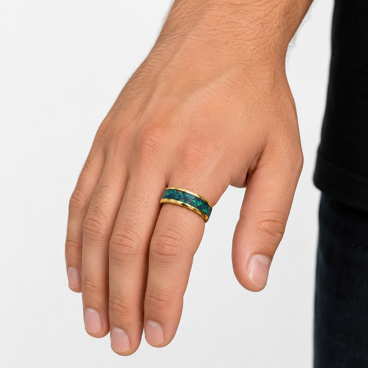 Dale Meteorite Galaxy Opal Wedding Band