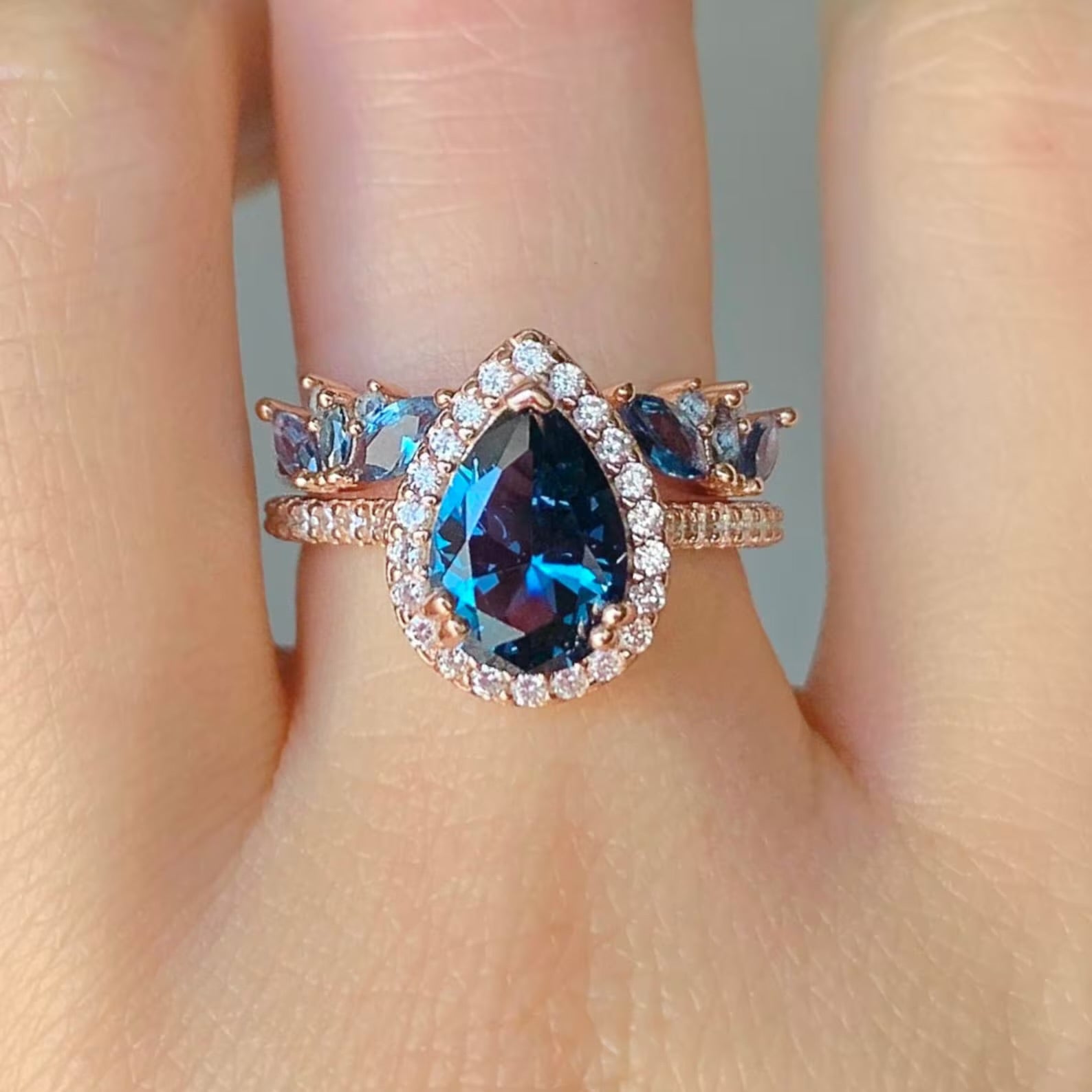 Nia & Hye London Blue Topaz Ring Set