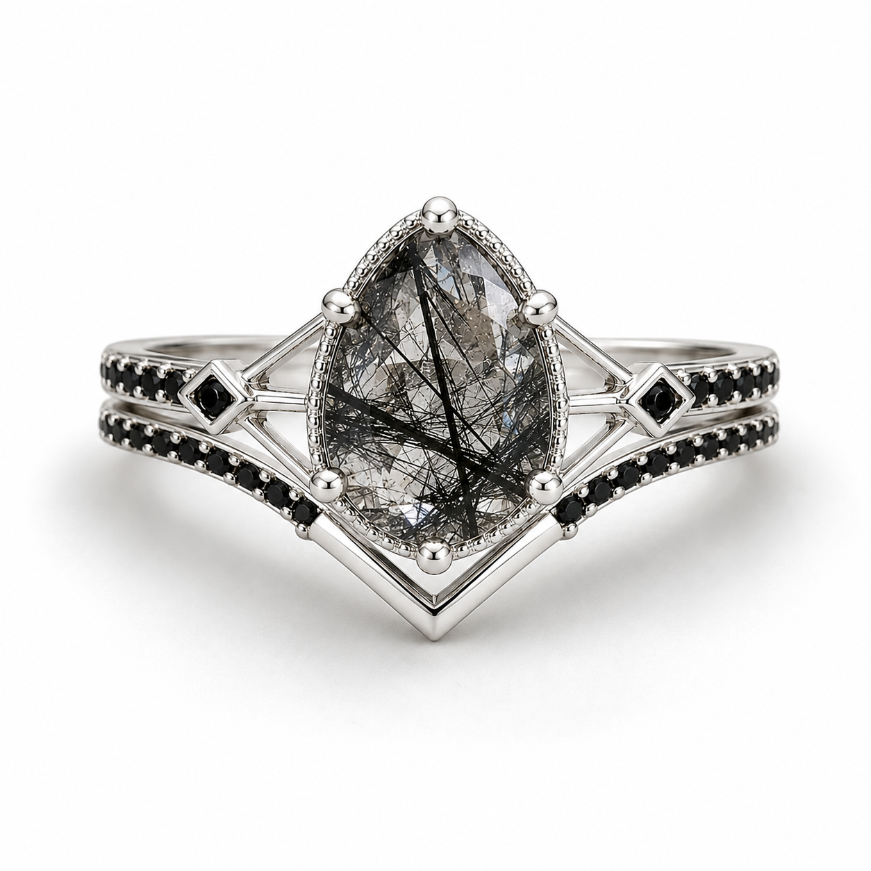Joia Black Rutilated Quartz Ring Set