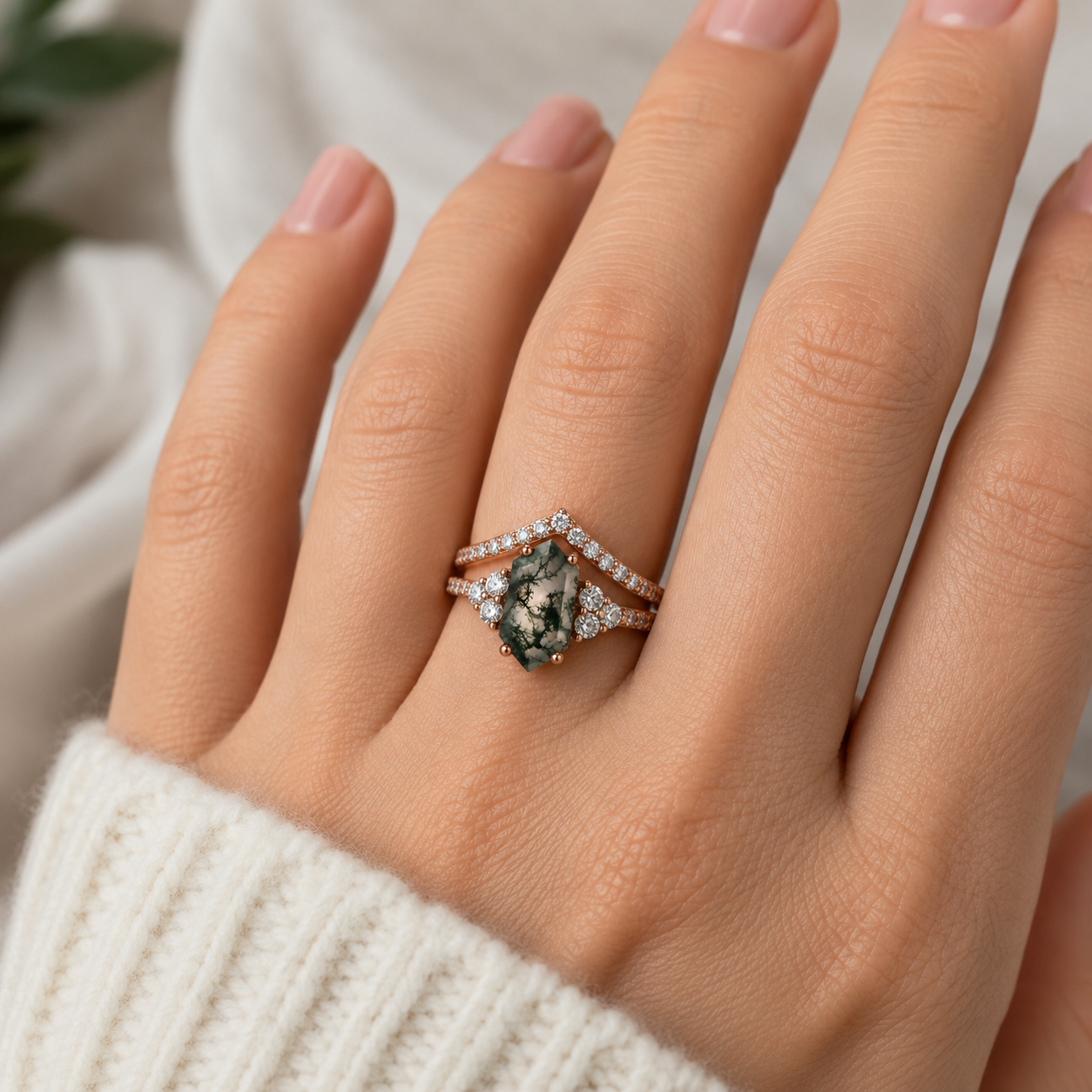 Katharina Moss Agate Quartz Ring Set Sterling Silver