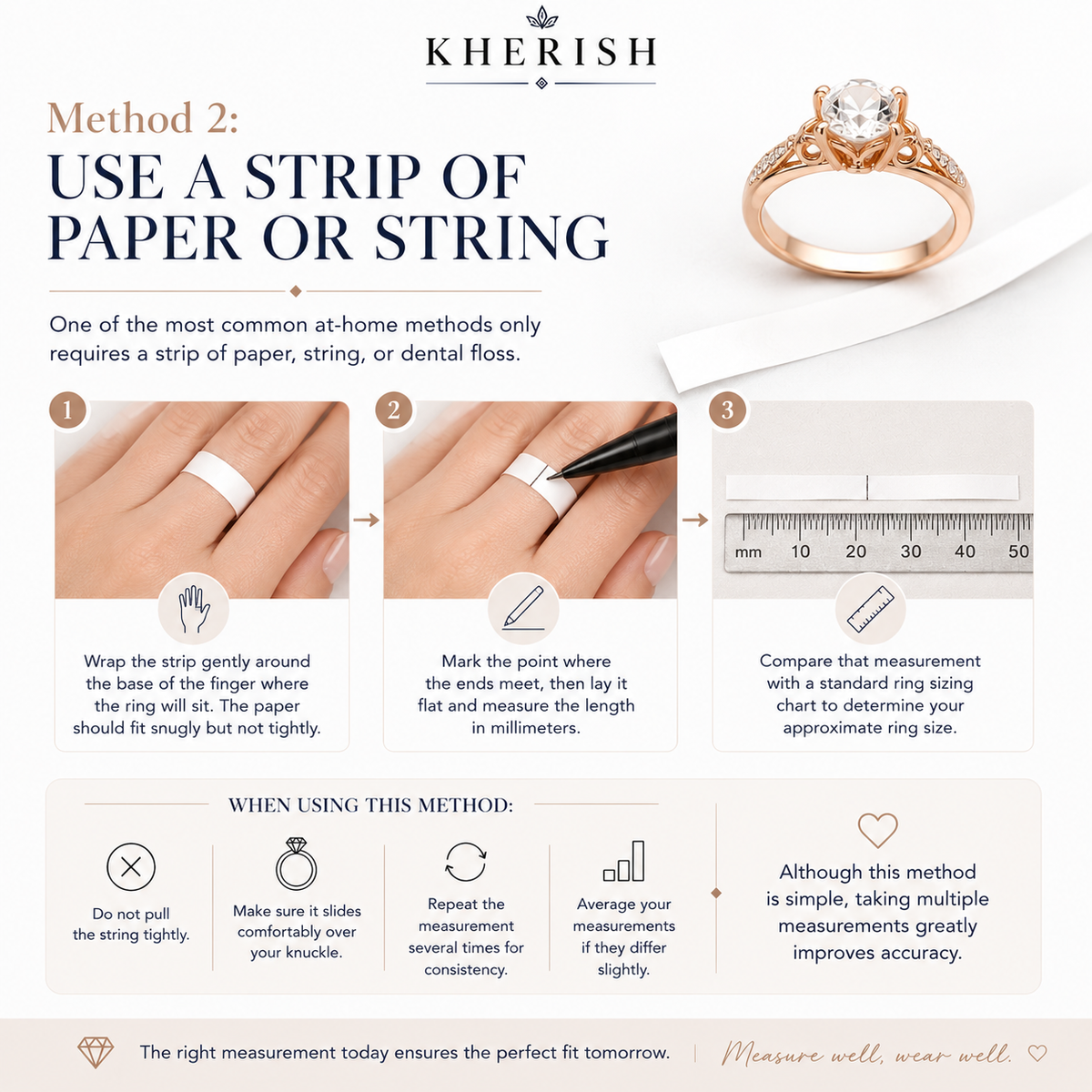 Kherish paper strip method for measuring ring size