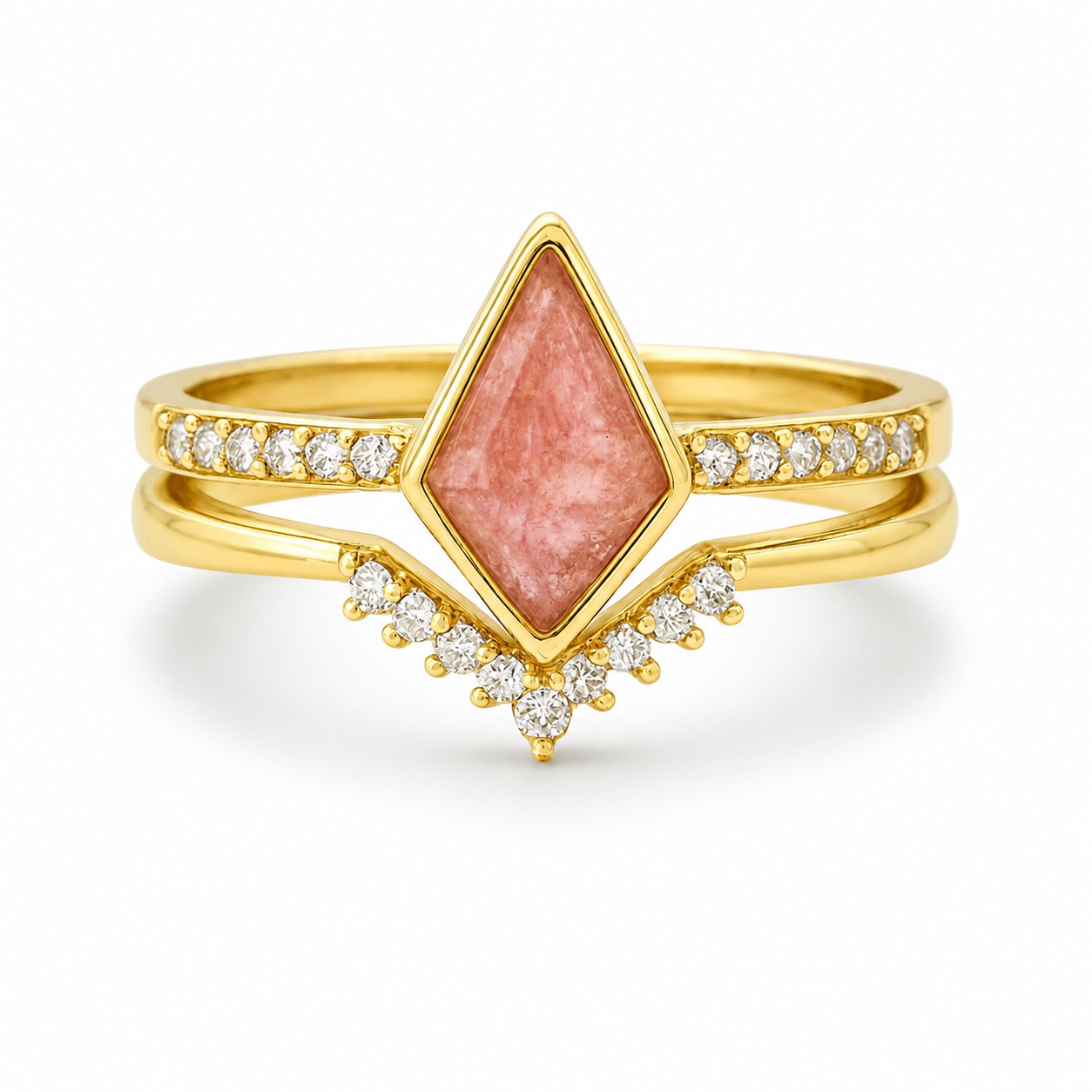 Ska Kite Strawberry Quartz Ring Set Gold