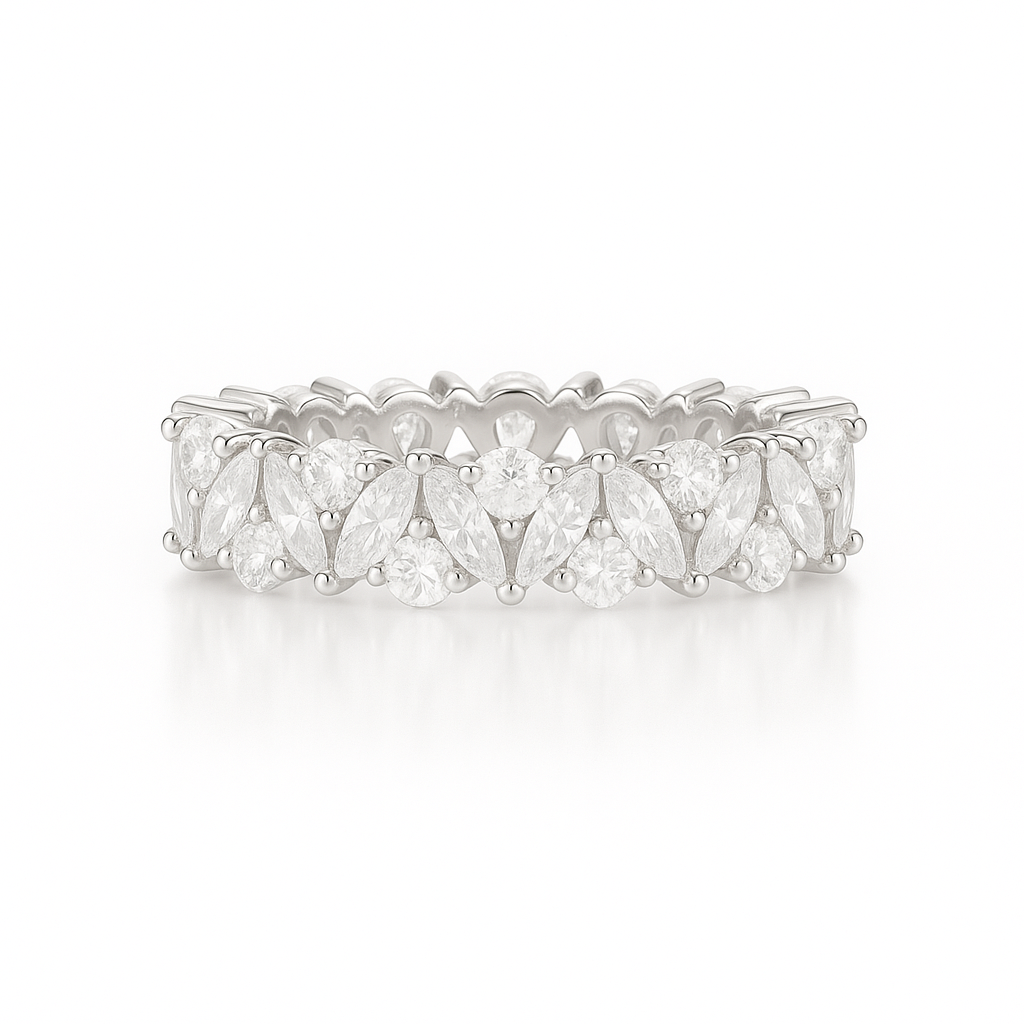 Abi Moissanite Marquise and Round Wedding Band Sterling Silver