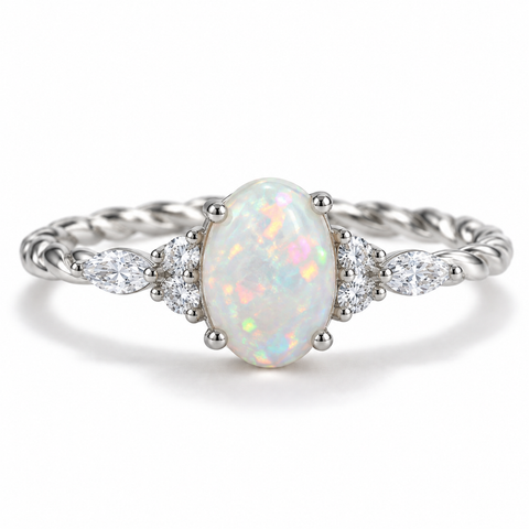Fig Opal Ring Sterling Silver with oval opal center