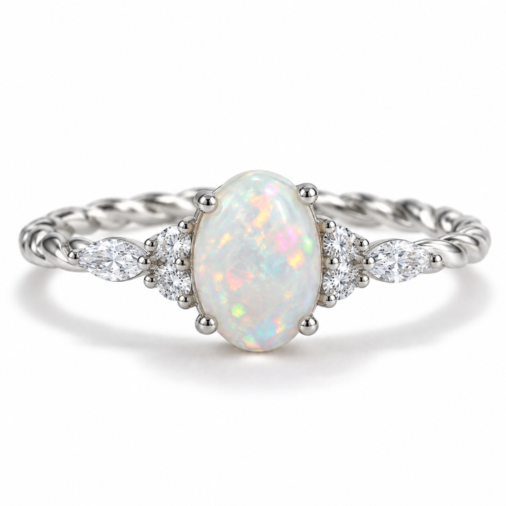 Fig White Fire Opal Ring Sterling Silver by Kherish