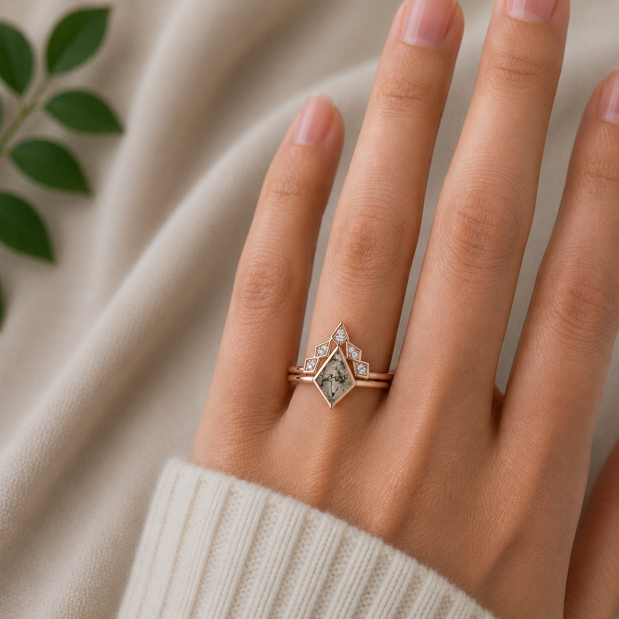 Merci Moss Agate Quartz Ring Set Sterling Silver