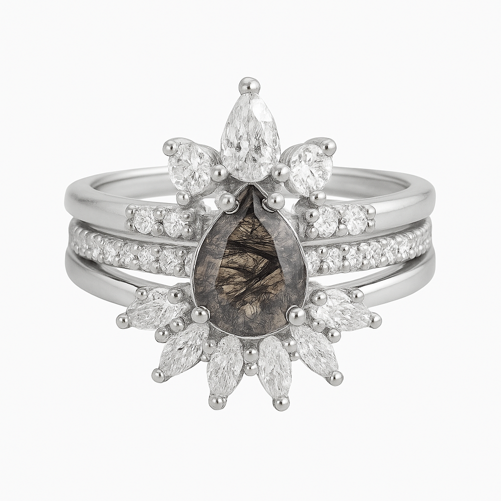 Miche Black Rutilated Quartz Ring Set Rose Gold