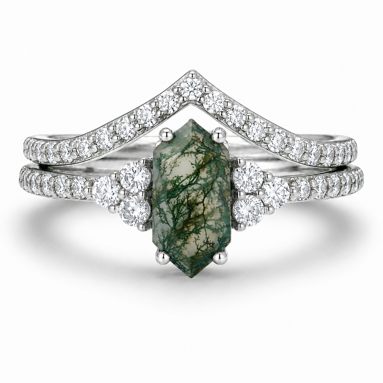 Katharina Moss Agate Quartz Ring Set Sterling Silver