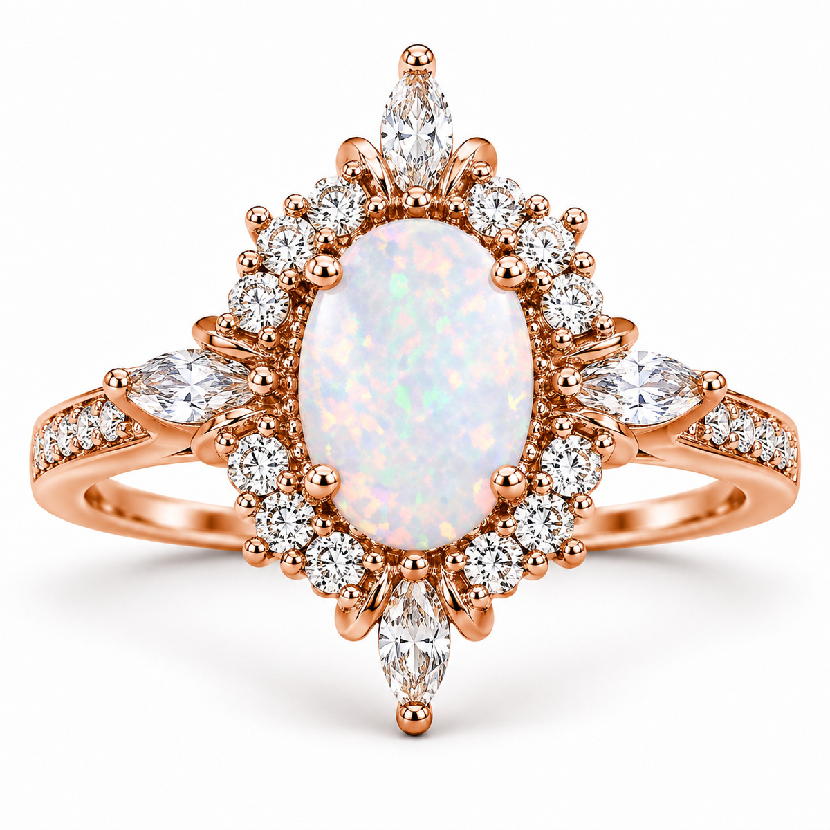 Mia White Fire Opal Ring Rose Gold